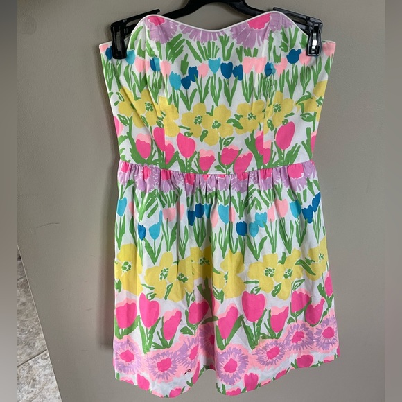 Lilly Pulitzer Payton Floral Line Dance Strapless Dress Tulips Flower - Picture 2 of 4